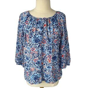 Ava Christine Blouse Shirt Womens 1X Blue Floral